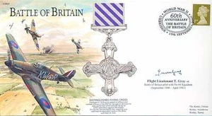 BB9 Batalla de Gran Bretaña DFC SEGUNDA GUERRA MUNDIAL RAF Cubierta Firmada 64 sqn Piloto TREVOR GRIS - Imagen 1 de 1