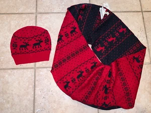 NWT Abercrombie Girls No Size Red Eternity Continual Knit Scarf and Hat Knit Set - Picture 1 of 3