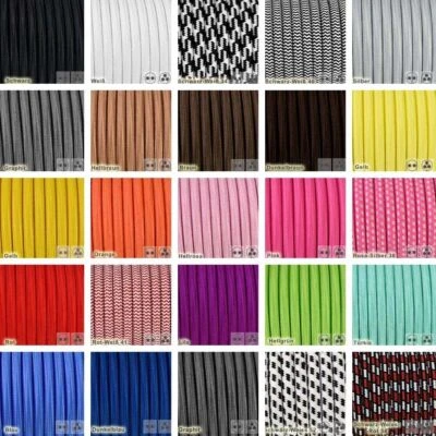 HÜTTEN LAMPEN 2 adrig Textilkabel Stoffkabel Pendelleitung Lampenkabel Textile Cable 0.75mm