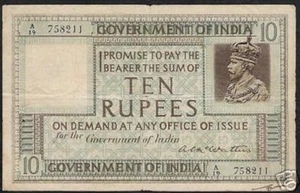 INDIA 10 RUPEES P5 A 1917 BRITISH KING GEORGE V Mc WATTERS RARE CURRENCY GB NOTE - Picture 1 of 1