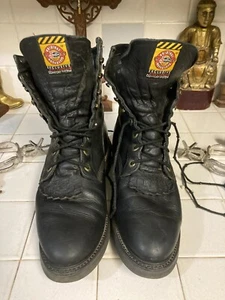 Justin 11.5 D Black Leather Double Comfort Lace up Conductor Kiltie Boots USA - Picture 1 of 17