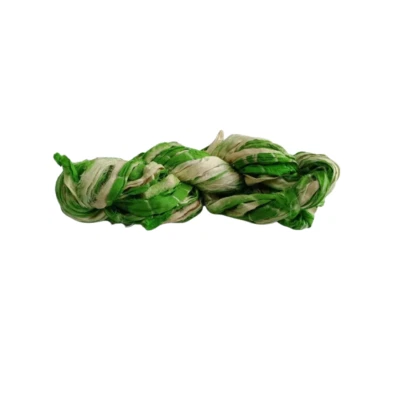 Sari Silk Ribbon super bulky yarn -Green, Cream -Sari Silk Ribbons - Silk Strips - Image 1 of 4