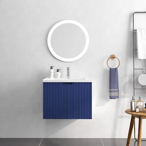 24" Floating Wall Mounted Bathroom Vanity White Porcelain Sink Soft Close Doors - Picture 1 of 14