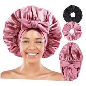 Large Satin Silk Bonnet for Sleeping Women with Scrunchies,Double Rose Gold - Picture 1 of 8