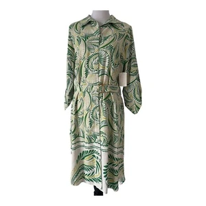 Fig and Flower Anthropologie Boho Woven Shirt Dress Long Floral Rayon Green L - Bild 1 von 9