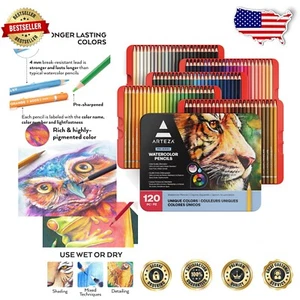 Portable 120 Watercolor Pencil Set in Eco-Friendly Tin – Ideal Art Supplies - Picture 1 of 8