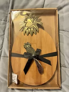 Wood Cutting Board Wooden Pineapple Gold Serving Board W/ Cheese Spreader Set - Picture 1 of 9