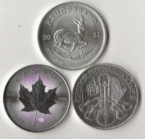 1 oz SILBER PREMIUM FEINSILBER (LOT 3 MÜNZEN) KRÜGERRAND, AHORN, PHIL AUSTRIA BU - Bild 1 von 3