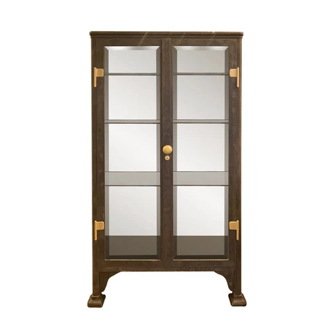 Antique 1920s Beveled Glass Double Door Iron Medical Cabinet Cover