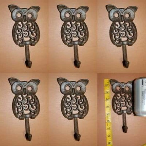 (6) Vintage Style Owl Design Cast Iron Wall Hooks, H-47 - Picture 1 of 8