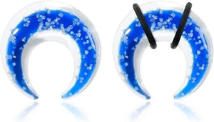 2PCS Ear Tapers Glass Luminous Crescent Ear Gauges Ear Plugs Horseshoes C Shape - Picture 1 of 54