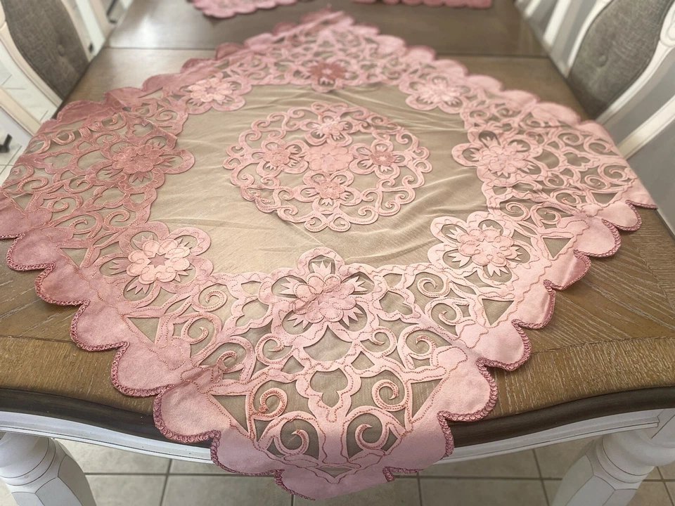 embroidery table cover Set 4 pic Fully velvet Bead Handmade Christmas Tablecloth - Image 1 of 4