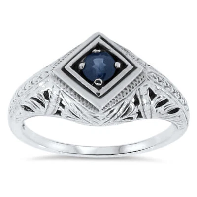 ART DECO STYLE GENUINE STONE 925 STERLING SILVER SOLITAIRE FILIGREE RING 059X - Image 1 of 3
