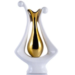Modern Decorative Vases for Flowers White Gold Vase for Centerpiece - Picture 1 of 6