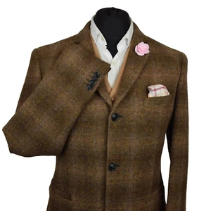Harris Tweed Tailored Country Brown Tartan Check Blazer Jacket 40R #426 PRISTINE - Picture 1 of 6