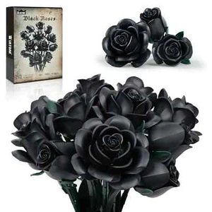 Black Rose Building Block Set Plant Bouquet High Quality Simulated Roses Flowers - Picture 1 of 6
