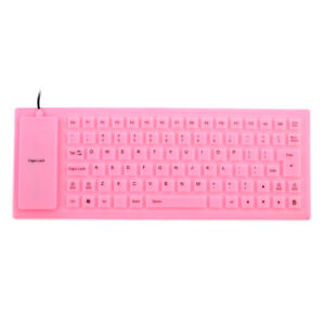 Foldable Flexible 85 Keys USB Wired Roll up Silicone Keyboard Pink for Laptop PC