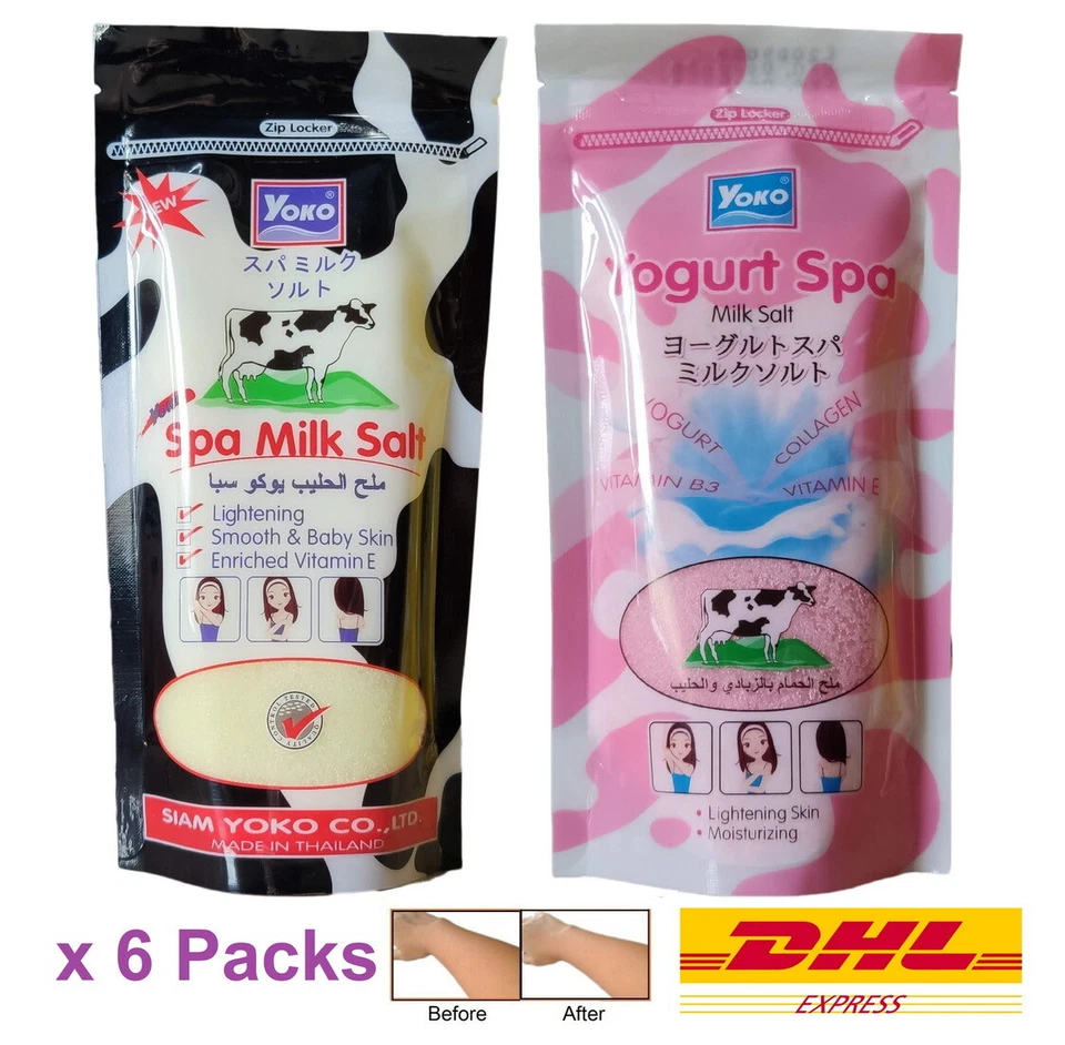 6 x YOKO Spa Milk Salt Scrub Plus AHA Enriched Vitamin E Collagen Whitening 300g - Image 1 of 4