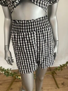 Influence Shorts Size 8 & 12 Gingham Black White High Elasticated Waisted JJ44  - Picture 1 of 10