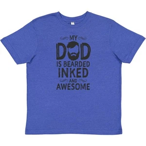 Inktastic My Dad Is Bearded Inked And Awesome Youth T-Shirt Men Beards Tattoos - Picture 1 of 4