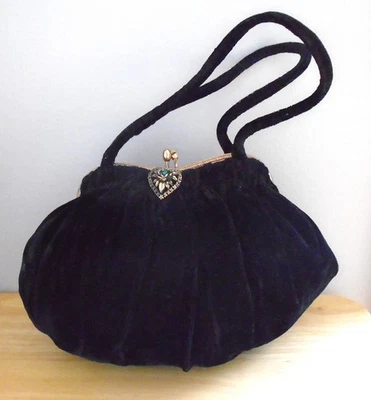 Vintage Black Velvet Evening Bag Snap Top - Image 1 of 4