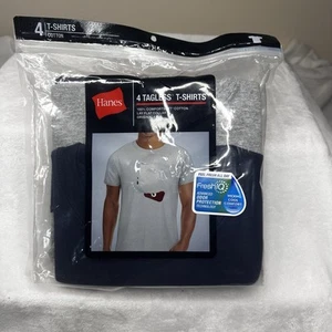 Hanes Cotton Tagless Crew Neck T Shirt 4 Pack Set Gray Black Navy Men’s Small - Picture 1 of 4
