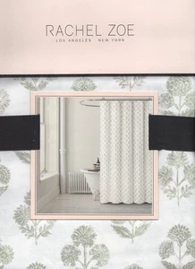 Rachel Zoe Sage Green Flowers Fabric Shower Curtain 72"x72" Farmhouse Cottage - Picture 1 of 6
