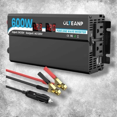 600W Power Inverter Pure Shine Wave Inverter 12V DC to 120V AC Converter, LCD Di - Image 1 of 4
