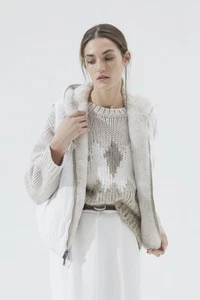 $9995 BRUNELLO CUCINELLI REVERSIBLE GOAT FUR LIGHT BEIGE VEST W/MONILI DETAIL - Picture 1 of 10