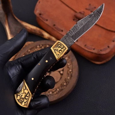 Custom HandMade Damascus Steel TACTICAL FOLDING POCKET Knife Hunting Survival - Image 1 of 4