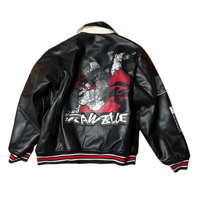 Chaqueta Bomber Y2K Azul Crudo Patinador Cuero XL Foto 1 de 4