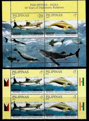 Philippines 2009 RP-INDIA Diplomatic Rltn Dolphin Whale 4v+SS mint NH - Image 1 of 2