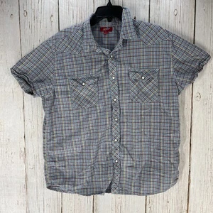 AriZona Pearl Snaps Button Up Shirt Size XL Blue Yellow Red Short Sleeves Cowboy - Picture 1 of 6