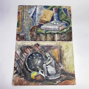 Pair 1950s Original Paintings 19.75” x 13.75” Vintage Mid Century Modern - Picture 1 of 10
