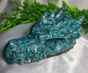 Großer 6,2" 952g seltener blauer Apatit ORGONIT Drachenkopf Schädel Schnitzerei Kristall - Bild 1 von 10