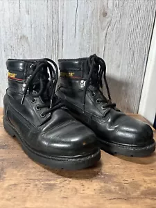 CAT Caterpillar Black Leather Heavy Duty Work Boots - Wide Width - U.K. Size 4 - Picture 1 of 18