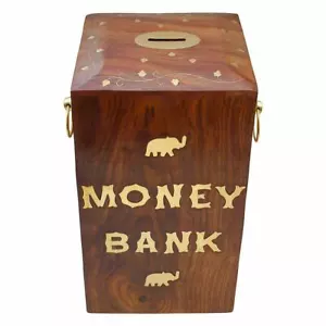 Handmade Wooden Money Coin Saving Box - Piggy Bank for Kids - Gift Home Decor - Picture 1 of 9