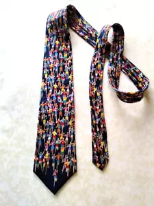 Alynn Neckwear "Marathon" Theme Navy Blue Background - Made in USA 100% Silk - Picture 1 of 12