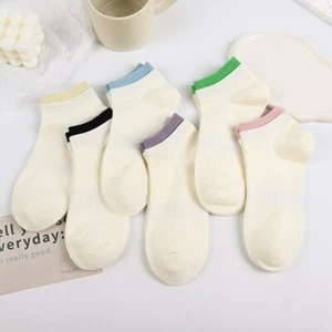 6 Pairs Colored Border Women Low Cut Boat Cotton Socks Ankle Sports Casual Socks - Picture 1 of 10