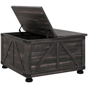 Farmhouse Square Coffee Table with Hidden Storage, Flip Lift Top, Retro Design - Picture 1 of 9