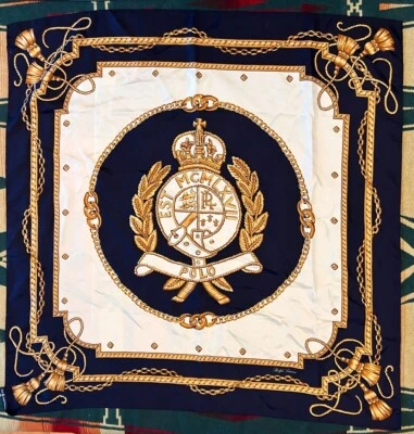 De Colección Ralph Lauren Polo Crest Enorme Bufanda de Seda 35" RARO 92 93 Estadio Púrpura Marrones Foto 1 de 2