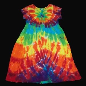 Tie Dye Ruffled Dress Rainbow Sunburst 8 Cap Sleeves Girl Child Hippie Tye Dyed - Picture 1 of 1