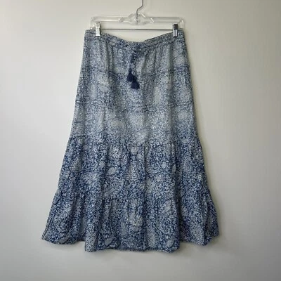 Falda Midi J. Jill Denim en Niveles Azul Paisley Talla Mediana Boho Playa Casa Núcleo Foto 1 de 4
