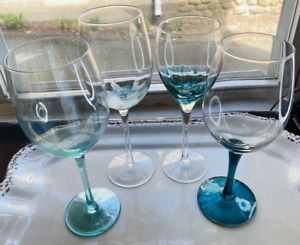 Pier 1 Teal Blue Speckle Wine Glass Iridescent Mixed Curated Stemware Set Of 4