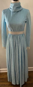 Vintage Mollie Parnis Boutique NY Womens Long Blue Metallic Formal Dress Lined S - Picture 1 of 7