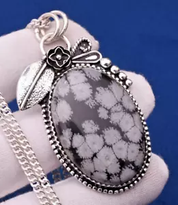 Snowflake Obsidian Gemstone Handmade 925 Sterling Silver Jewelry Pendant 1.81" - Picture 1 of 7