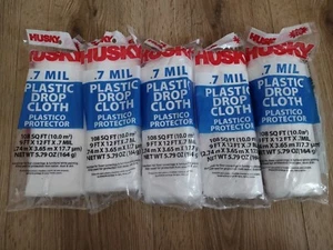 Lot of 5 Husky .7 MIL Clear Plastic Painters Drop Cloth Sheets 108 Sq. Ft. Each - Picture 1 of 3