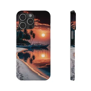 Für iPhone 16 Pro Max, 15, 14, 13-11 Slim Handyhülle Tropical Sunset Strand Cover - Bild 1 von 83