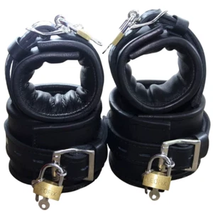 Handgelenk- und Fußfesseln aus echtem Rindsleder 4-teilig BDSM Bondage Fessel - Bild 1 von 4