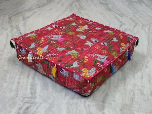 Red Kantha Cushion Cover 32X32X5'' UNFILLED KANTHA PILLOW Cushion Cover D3 - Picture 1 of 5